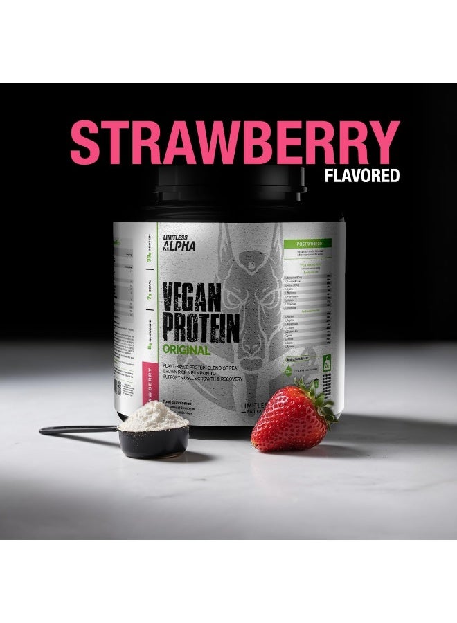 Alpha Vegan Protein Powder, Strawberry Flavor, Plant-Based Protein Blend, Bcaas, Gluten & Soy Free, Easy Mix
